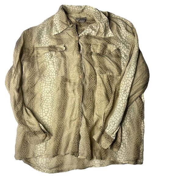 Silk Icon Shirt M Womens Tan Animal Print Classic Quiet Luxury - Picture 1 of 6